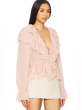 Ronny Kobo Ruffle-Front Long Sleeve Blouse - Pink